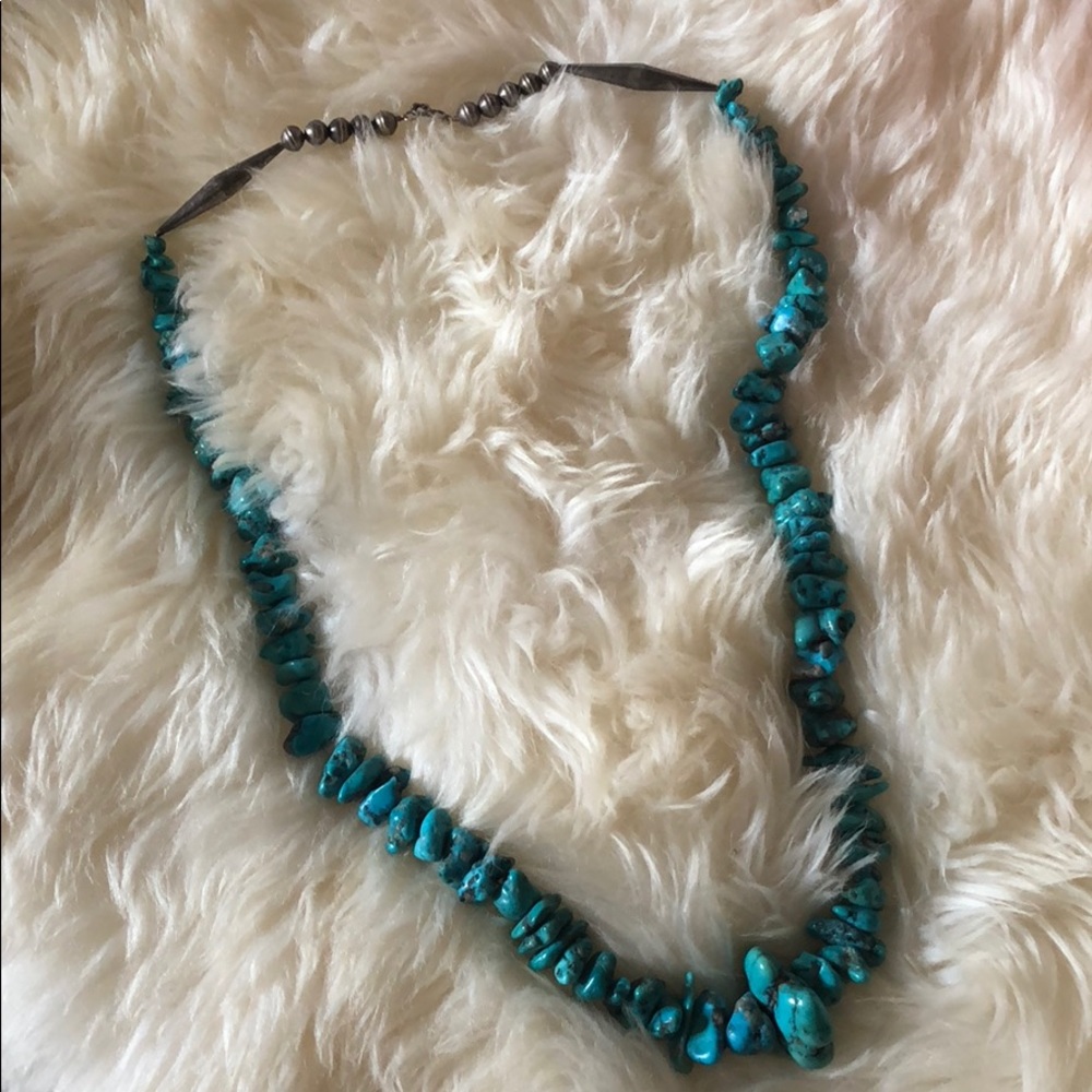 🤩Vintage OLD PAWN NATIVE AMERICAN INDIAN NUGGET TURQUOISE NECKLACE NAVAJO PEARL - Picture 4 of 16